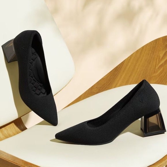 Vivaia Black Aria Pointed Toe Block Heels Size 40